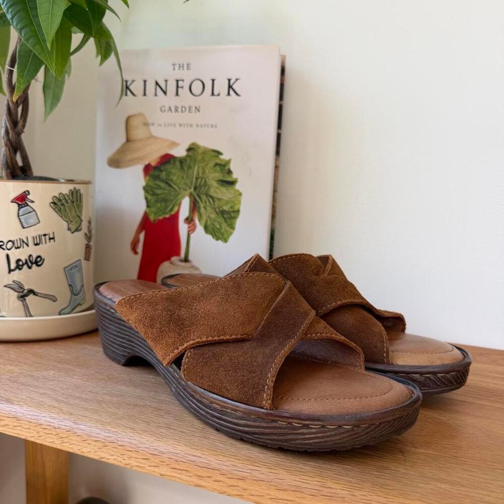 Brown Suede Platform Leather Mules Born Size 10